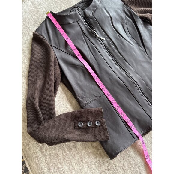Jaclyn Smith Genuine Lambskin Leather & Knit Brown Jacket M - Picture 7 of 8